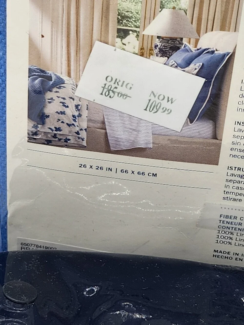 Ralph Lauren Branford Euro Shams Set of 2 100% Linen Blue White 26x26